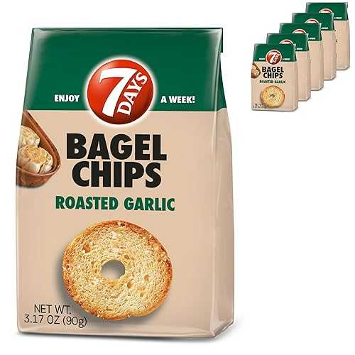 7 Days 7Days Bagel Chips, Roasted Garlic, Gourmet Crackers, Non-GMO Baked Snack, (3.17oz, Pack of 5)