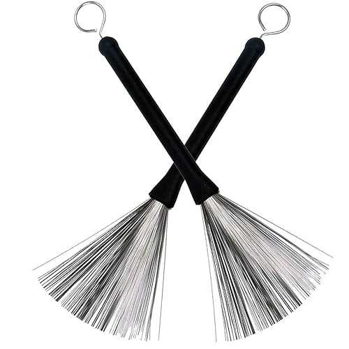 NCTP Gnimup Drum Brushes Retractable Drum Wire Sticks Brushes with Comfortable Rubber Handle Gift for Rock Band, Country music, Folk,Drummers (2 Pieces)