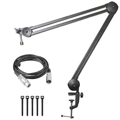AXA AXCESSABLES AxcessAbles Large Heavy Duty Desk Mounted Microphone Boom Stand with 3.3ft Extension and 6ft XLR Cable | 5LB Capacity | Podcast Boom for Large Condenser Mic | Desktop Boom Mic Stand