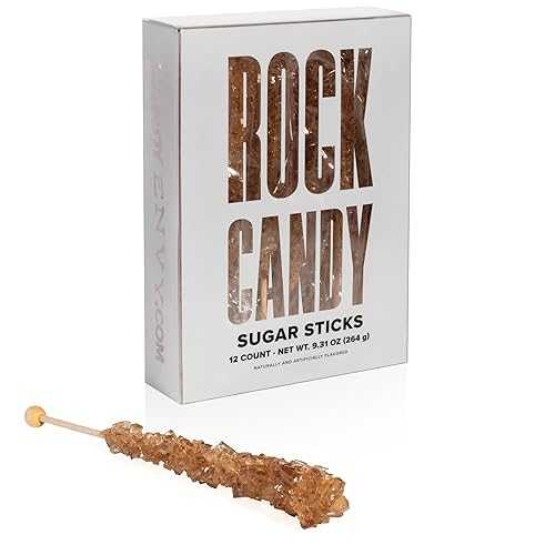 Candy Envy Amber Rock Candy Sugar Sticks - Root Beer Flavored - 12 Individually Wrapped Brown Candy