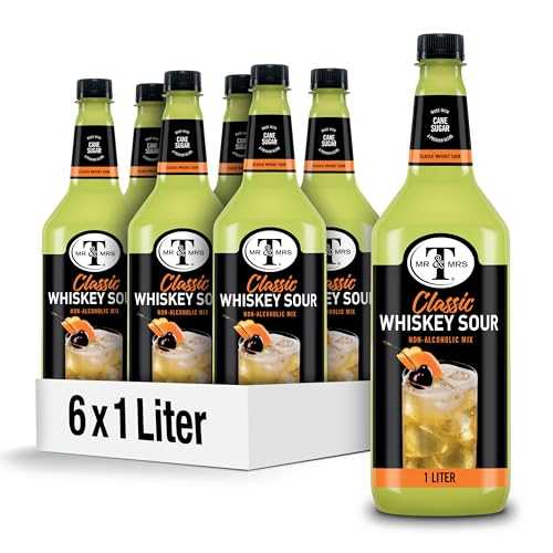 Mr & Mrs T Whiskey Sour Mix, 1 L bottle (Pack of 6), Tart and Sweet Blend Flavored Cocktail Mixer, Made with Cane Sugar, Perfect for Traditional Whiskey Sour and Mocktail Drinks