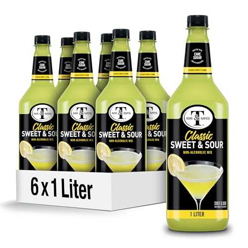 ??? & ??? T ??? & ?? ??, 1?? ? (6? ??) Mr & Mrs T Sweet & Sour Mix, 1 L bottle (Pack of 6), Sweet and Sour Blend Flavored Cocktail Mixer, Made with Cane Sugar, Perfect for Cocktails a