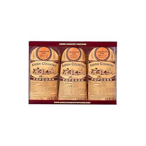 Amish Country Popcorn | 3 (1 Lb Bags) Ladyfinger Kernels Gift Set | Old Fashioned, Non-GMO and Gluten Free
