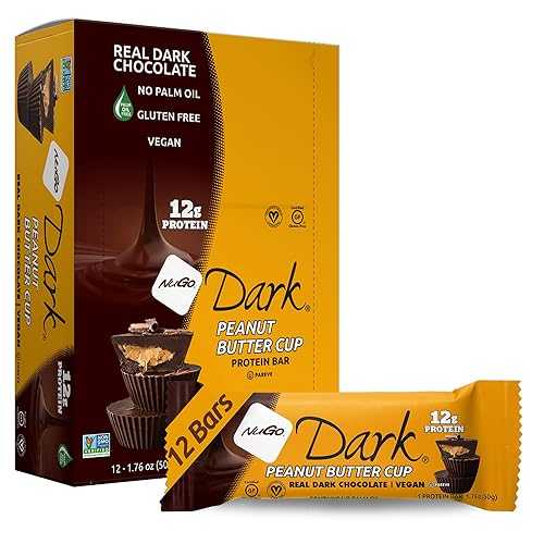 NuGo Dark Chocolate Peanut Butter Cup, 12g Protein Bar, Vegan, Gluten Free, Non-GMO, Kosher Pareve 12 Count