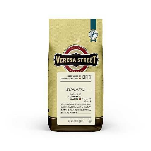 Verena Street 11オンス全豆コーヒー、ダークロースト、100%スマトラ、レインフォレスト・アライアンス認定アラビカ・コーヒー Verena Street 11 Ounce Whole Bean Coffee, Dark Roast, 100% Sumatra, Rainforest Alliance Certified Arabica Coffee