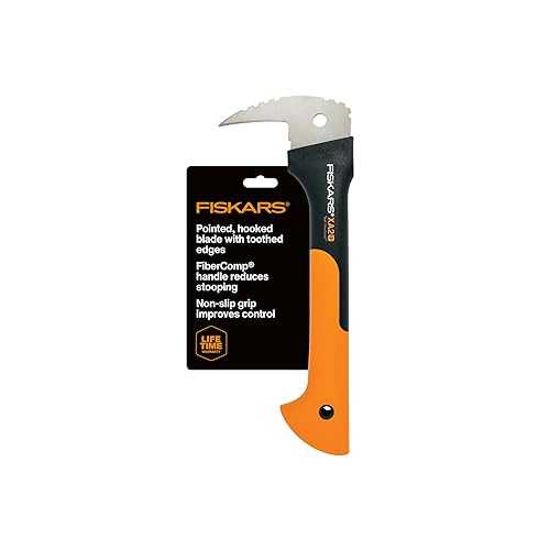 Fiskars 12\" Hookaroon - Non-Slip Grip Handle with Pointed, Angled Blade - Landscaping Tool for Rotating, Dragging, Stacking Logs - Black/Orange
