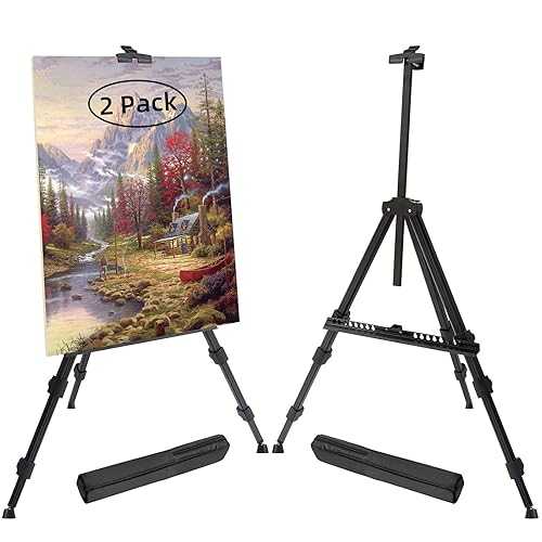 イーゼル T-SIGN 72 Inches Tall Folding Easel Stand for Display, Aluminum l Tripod Art Easel Adjustable Height from 22-72 - Instant Poster Easels for Painting Canvas - Floor Standing Easel (Pack of 2)