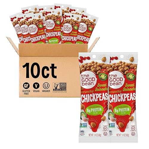 The Good Bean Crunchy Chickpeas - Sweet Sriracha - (10 Pack) 1.4 oz Packet - Roasted Chickpea Beans - Vegan Snack with Good Source of Plant Protein and Fiber