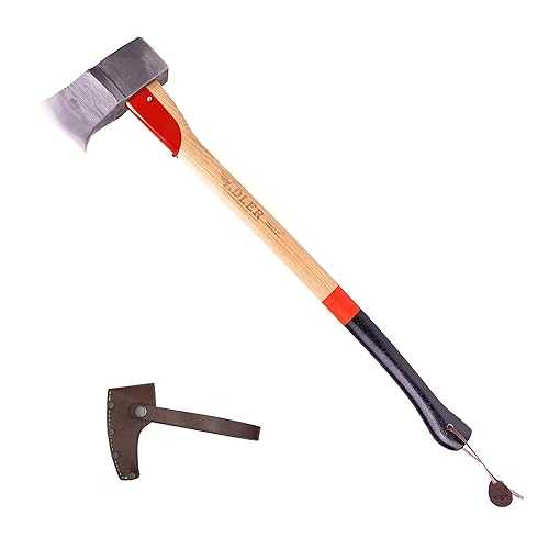Adler Super Splitter - German Made, Wood & Rounds Splitting Axe with Hollow-Forge Design, 31.5" Hickory Handle with Anti-Slip Grip, 6.2 lb Head, Premium Leather Sheath｜Glomarket