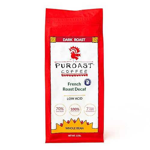 Puroast Coffee Puroast Low Acid Coffee Decaf Whole Bean | Decaf French Roast Whole Bean | Dark Roast | High Antioxidants & High pH |No Bitter Aftertaste | Reduced Heartburn & GERD | Suitable for Cold Brew -