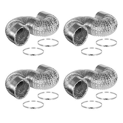 iPower GLDUCT8X25CX4 4-Pack 8 Inch 25 Feet Non-Insulated Flex Air Aluminum Ducting Dryer Vent Hose for HVAC Ventilation, Silver