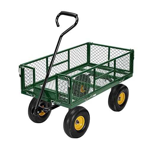 VIVOHOME Heavy Duty 880 Lbs Capacity Mesh Steel Garden Cart Folding Utility Wagon with Removable Sides and 4.10/3.50-4\