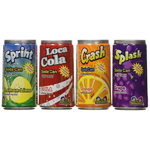 Kidsmania Fizzy Candy Kidsmania Soda Can Fizz Candy Variety Pack: Sprint Lemon Lime, Loca Cola, Crash Orange, Splash Grape - 0.25 Ounce, 72-Pack