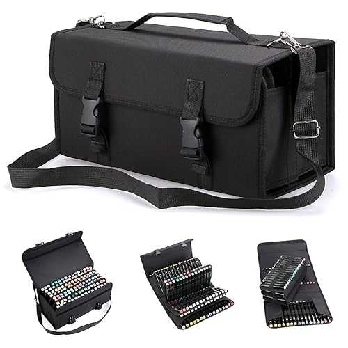 BTSKY New 120 Slots Marker Case Lipstick Organizer-Canvas Markers Holder for for Primascolor Markers and Sketch Markers (Black)