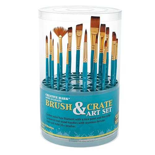 Creative Mark Artist Paintbrush Set ? 18pc Professional Quality Short Handle Paint Brushes for Acrylic, Oil, Craft, Hobby Painting with Multi-Use Crate Organizer
