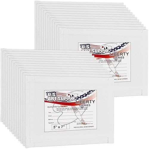U.S. Art Supply 5 X 7 Inch Art Canvas Board Panels 24 Pack - 8 Ounce Heavyweight Cotton Acid Free Canvases for Painting Acrylics and Watercolor (1 Case of 24 Single Canvas Painting Panels)