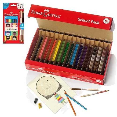 Faber-Castell World Colors Colored Pencil School Pack - Traditional & Skin Tone Colored Pencils - 300 Coloring Pencils and 12 Pencil Sharpeners