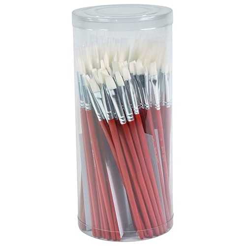 Sax White Synthetic Taklon Paint Brushes with Short Handles for School and Arts and Crafts Use, Assorted Sizes, Set of 72