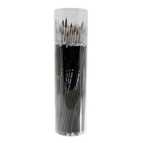 School Smart Round Camel Hair Watercolor Paint Brushes for School and Arts and Crafts Use, Assorted Sizes, Bulk Set of 72