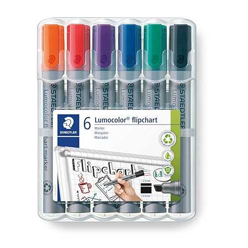 STAEDTLER 356 B WP6 Lumocolor Flipchart Markers, Chisel Tip 2-5粍 Line Width - Assorted Colours (Pack of 6)