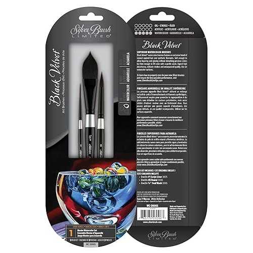 Silver Brush Limited WC-3000S Black Velvet Master Watercolor Set, Set of 3, Size 3/4 Inch Oval Wash, Size 8 Round, and Size 1 Script Liner Paintbrushes, Short Handle 15,729円