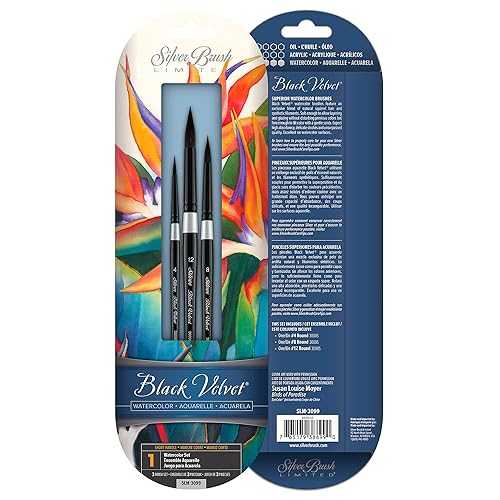 Silver Brush Limited SLM-3099 Susan Louise Moyer Basic Set, Paintbrushes for Watercolor, Gouache, Inks, & Dyes, Set of 3, Sizes 4, 8, and 12 Round Brushes, Short Handle