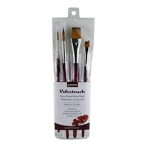Princeton Velvetouch, Series 3950, Paint Brush for Acrylic, Oil and Watercolor, Set of 4