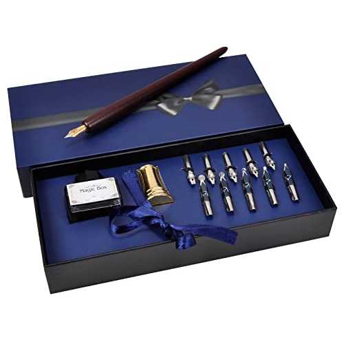 Plotube Wooden Pen Calligraphy Set - Dip Pen Gift Writing Case - Black Ink Bottle & Golden Holder & 11 Nibs and Beginner's Manual 4,469円