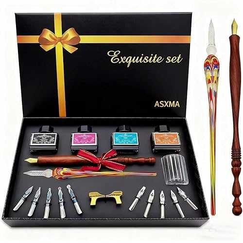 ASXMA Calligraphy Pens Gift Set - Personalized Caligraphy Pen Kits Calligraphy Set For Beginners&professional.glass dip pen Include Glass And Wooden Dip Pen,Pen Holder,Various Sizes Of Nibs Etc