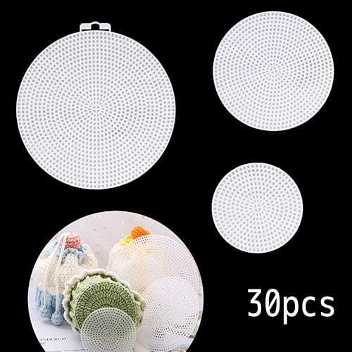 iSuperb 30 Pack Round Plastic Canvas Shape Mesh Sheets Plastic Canvas Circle Mesh Mat for Embroidery Crafting, Yarn, Knit and Crochet Projects 3.03'', 4.53'', 5.79'' (30Pcs)