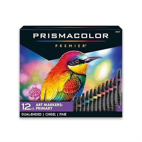 Prismacolor Premier Dual-Ended Art Markers, Chisel and Fine Tips, Primary Colors, 12 Count - Art Supplies, Alcohol-Based Ink, Coloring, Creative, Artist, Adult Coloring