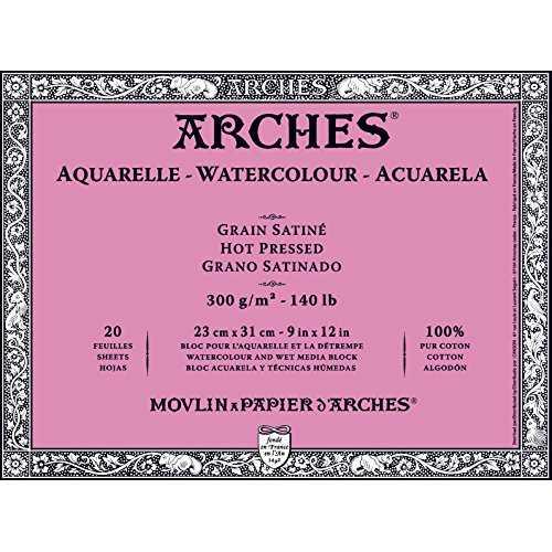 Arches 23 x 31 糎 300 GSM Hot Pressed Glued on 4 Sides Block Watercolour Paper - Natural White (Pack of 20 Sheets)