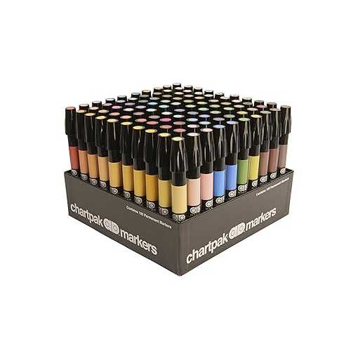 AD Marker The Original Chartpak, Tri-Nib, 100 Assorted Colors インチ Slot Caddy, 1 Each (AD100)