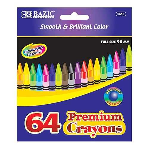 BAZIC PRODUCTS BAZIC 64 Count Premium Quality Color Crayon, Case of 24 (2515-24)