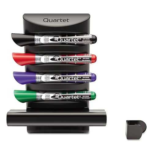 Quartet Prestige 2 Connects Marker Caddy, Includes 4 Chisel Tip EnduraGlide Dry-Erase Markers and 1 Eraser, Whiteboard Accessories, Black (85377)