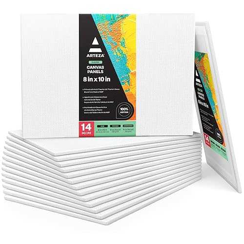 Arteza Paint Canvases for Painting, Bulk Pack of 14, 8 x 10 Inches, Primed, 100% Cotton White Blank Art Canvas Boards for Acrylic Pouring and Oil Painting, Art Supplies for Adults and Teens