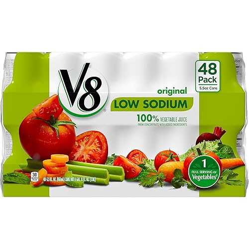 V8 Low Sodium 100% Vegetable Juice, 5.5 oz. can (Pack of 48)