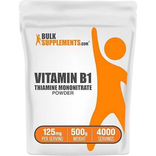 BulkSupplements.com Thiamine Mononitrate Powder - Vitamin B1 Powder, Thiamine B1 Supplement - B1 Vitamins, Gluten Free, 125瓱 per Serving, 500g (1.1 lbs) (Pack of 1)