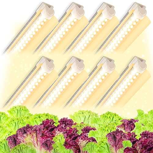 Kihung (Pack of 8) LED Grow Lights, 2FT T8 Grow Lights, 192W(8×24W) Full Spectrum Grow Light Strips with Reflectors, High PPFD Value Plant Light for Indoor Plants