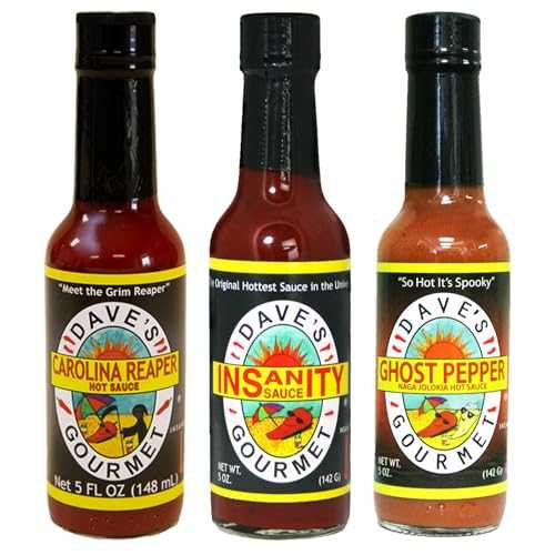 Dave's Gourmet Super Spicy Hot Sauce Variety 3 Pack - Includes Original Insanity, Ghost Pepper Naga Jolokia, and Carolina Reaper - Hot Sauce Set - Spicy Sauce for Burgers, Wings, Tacos - 5oz Bottles