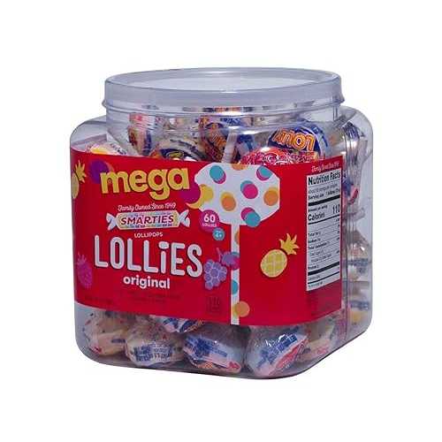 Smarties Lollies、メガ、4 ポンド 1 オンス、60 個 Smarties Lollies Mega - Gluten Free, Peanut Free, Fat Free Assorted Fruity Flavors Lollipops - Perfect for Birthdays, Parties - Made by US Candy Company Since 1949-64oz,