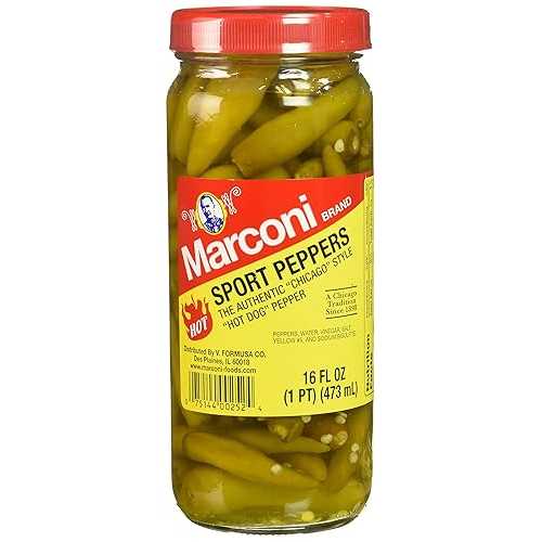 マルコーニ - 本格的なシカゴスタイルのホットスポーツペッパー、16液量オンス(3個パック) Marconi - The Authentic Chicago Style Hot Sport Peppers, 16 Fl Oz(Pack of 3)