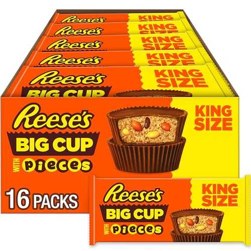 REESE'S Big Cup with Pieces Milk Chocolate King Size Peanut Butter Cups, Candy Packs, 2.8 oz (16 Count)