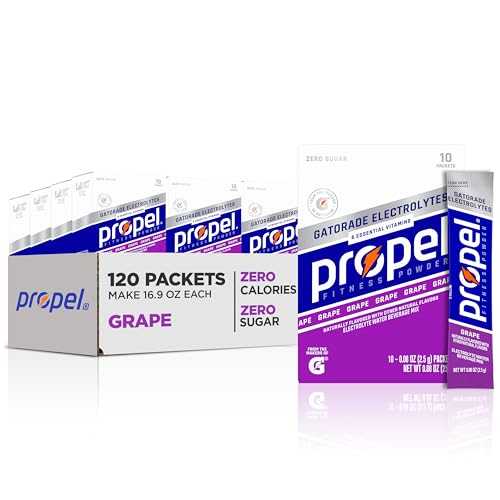 Propel Electrolyte Enhanced Water Drink Mix Powder Packets, Grape, Zero Calorie & Sugar, Hydration with Electrolytes and Vitamins C & E (120 Packets)