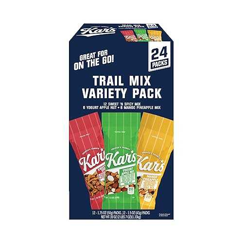 Kar's Nuts バラエティパック トレイルミックススナック - スウィートアンドスパイシーミックス、ヨーグルトアップルナッツ、マンゴーパイナップルミックス、個別パック (24 個パック) Kar's Kar s Nuts Variety Pack Trail Mix Snacks -Yogurt Apple