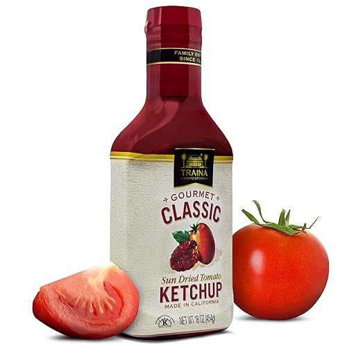 Traina Home Grown クラシック サンドライトマト ケチャップ 16 オンス Traina Home Grown Gourmet Classic Ketchup - No Corn Syrup, Non GMO, 16 oz bottle