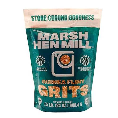 Marsh Hen Mill Guinea Flint Grits, Stone Ground from Authentic Cuban Corn, Old Fashioned, Warm Pumpkin Color for Gumbo Hoppin' John, 24 oz