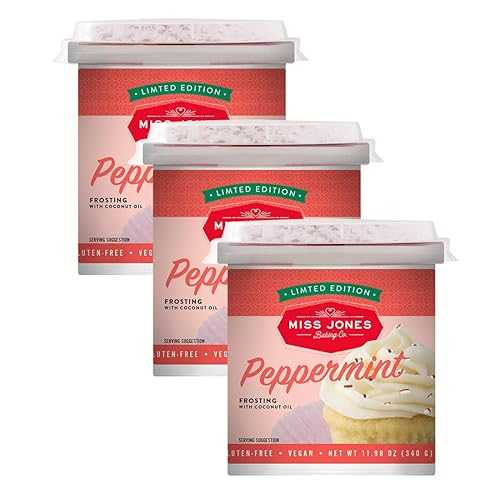 Miss Jones Baking 90% Organic Holiday Buttercream Frosting, Perfect for Icing and Decorating, Vegan-Friendly: Peppermint with Candy Crunch Pieces (Pack of 3)