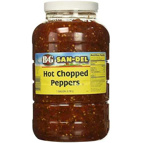 B&G サンデル ホットチョップドペッパー、1 ガロン SpiceMasters.co.uk B&G San-Del Hot Chopped Peppers, 1 Gallon