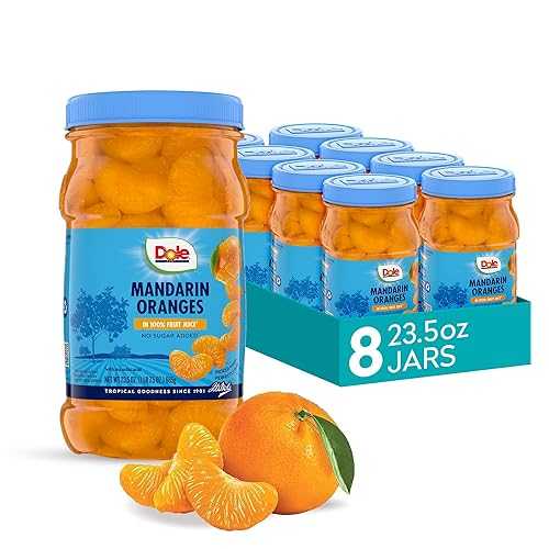 Dole フルーツジャー、100% フルーツジュース入りパイナップルチャンク、グルテンフリー、パントリーステープル、23.5 オンスの再密封可能なジャー、8 個 Dole Mandarin Oranges in 100% Fruit Juice - Dole Resealable Fruit Jars - Rich Source of